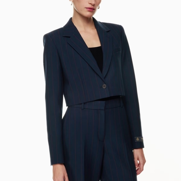 BABATON Arbus Blazer Crop Nina Total Eclipse Maroon Red Pinstripe Aritzia XXS - Picture 3 of 10